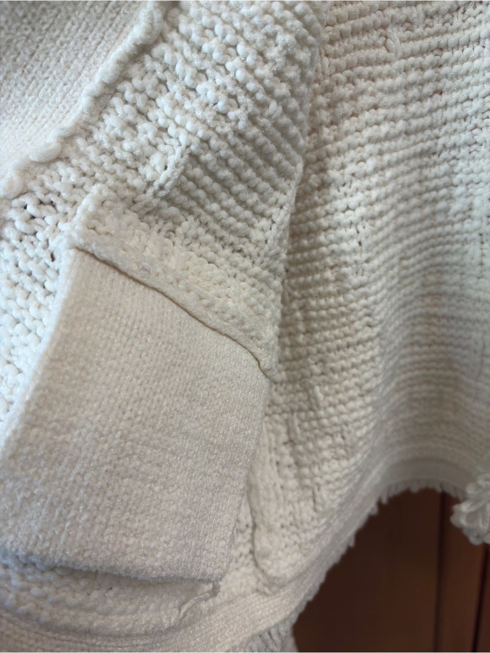 INTERMIX Cream Ivory Fringe Tweed Knit Jacket Collarless Open Front Small Size 2 - Picture 13 of 16